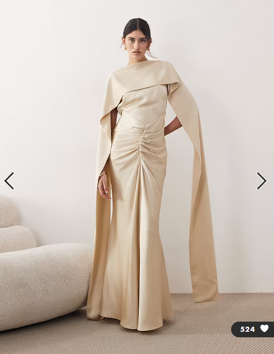 ARRANGE pleated waist high neck back drape satin maxi dress in champagne