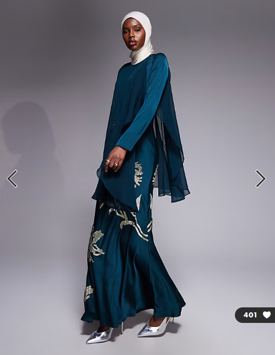 ASOS DESIGN cape overlay shadow floral embellished maxi dress in dark teal