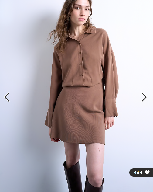 Topshop waisted micro mini shirt dress in brown cupro