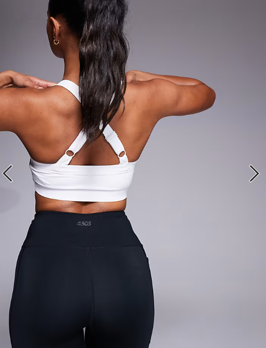 4505 Icon medium support square neck sports bra with adjustable straps in white