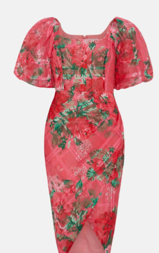 Organza Pencil Dress With Puff Sleeve