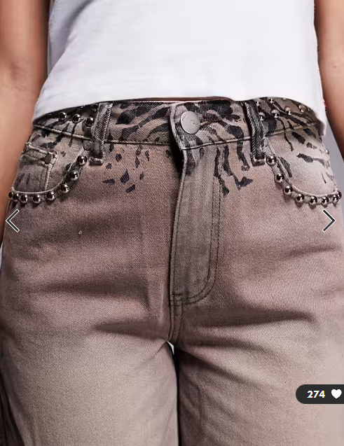 Liquor N Poker baggy fit rip repair jeans co-ord in brown zebra