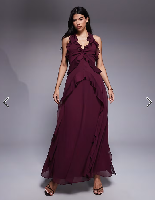 Forever New ruffle midaxi dress in port