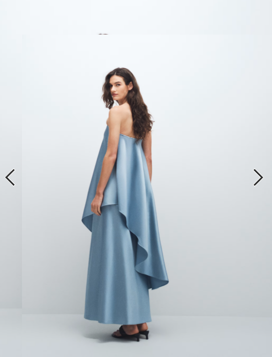 4th & Reckless satin bandeau asymmetric drape layered maxi dress in light blue