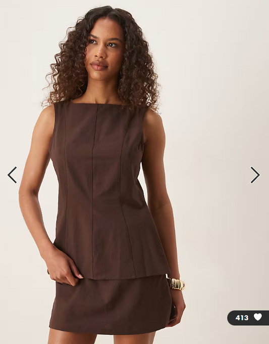 ASOS DESIGN linen blend longline top in chocolate co ord