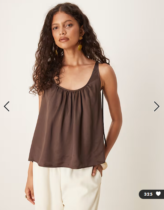 ASOS DESIGN satin tie shoulder cami top in chocolate