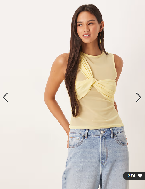 ASOS DESIGN sheer mesh layered twist vest top in yellow