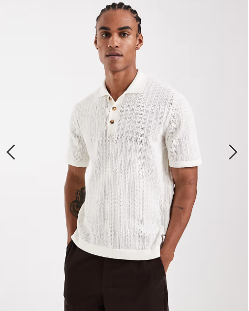 ONLY & SONS open knit polo shirt in cream.