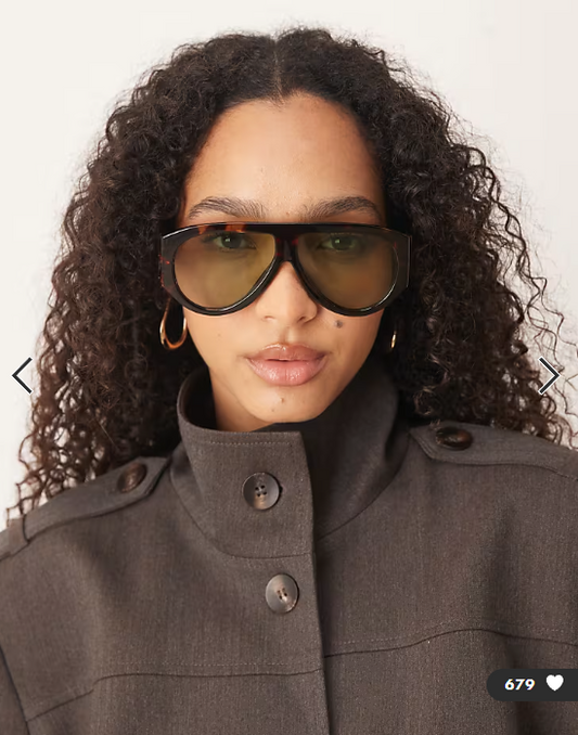 ASOS DESIGN wide temple aviator sunglasses in tort with green lenses