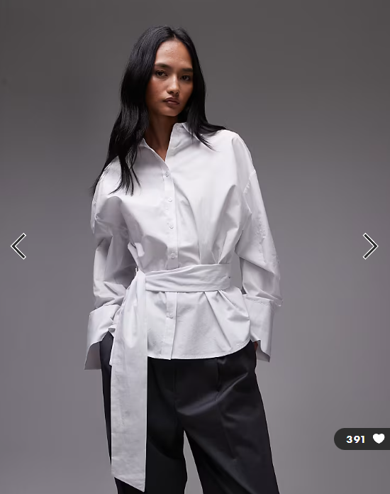ASOS DESIGN poplin belted cinch shirt in white