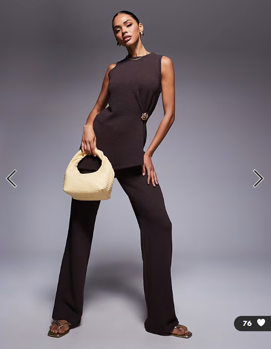 River Island textured wide leg trouser co-ord in brown