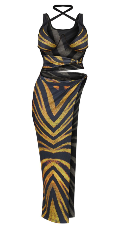 Shape Zebra Slinky Printed Cut Out Bralet Maxi Dress