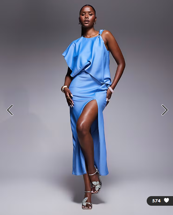 ASOS DESIGN drape bodice satin midi dress with trim detail in blue