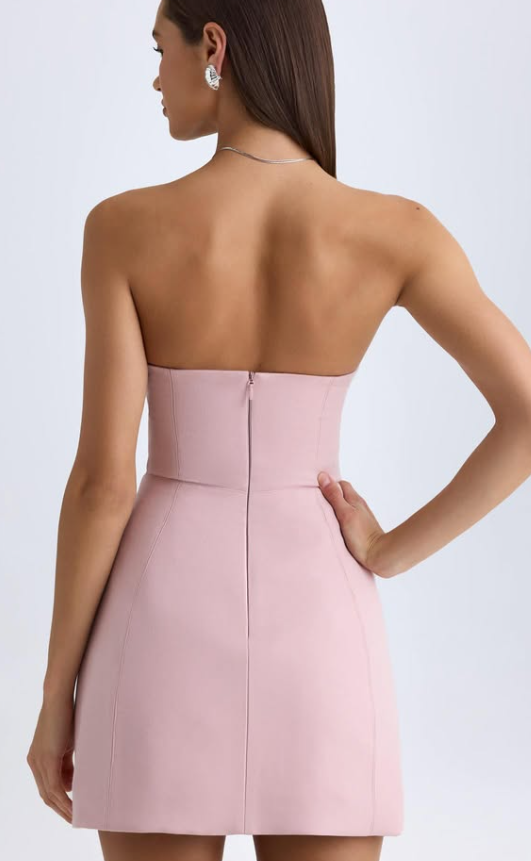 OhPolly-Strapless Structured Tulip Mini Dress in Pink Mauve
