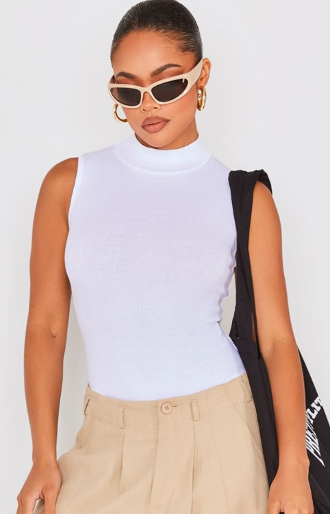 Rib High Neck Sleeveless Bodysuit