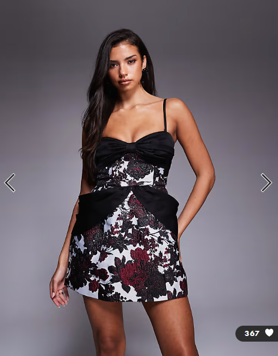 ASOS LUXE red floral jacquard mini dress with satin drape detail and detachable straps