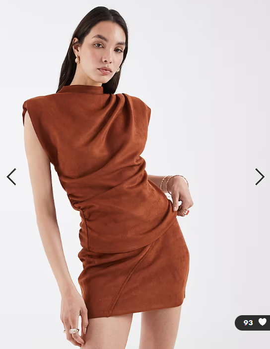 ASOS DESIGN faux suede short sleeve top co-ord with open back detail in tan