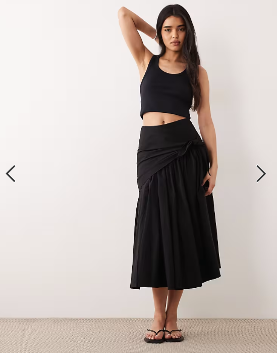 ASOS DESIGN cotton tie waist circle maxi skirt in black