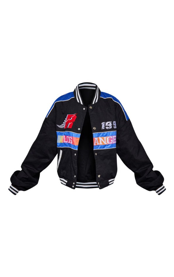 Black Motocross Zip Through Bomber Jacket