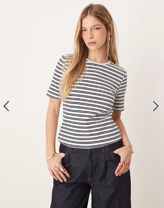 Vila ribbed short sleeve tee in navy and white stripe