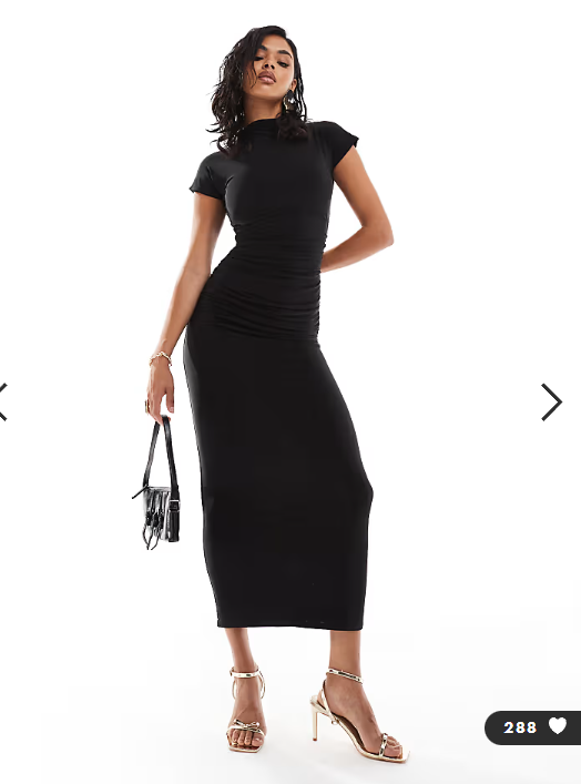 Kaiia exclusive double layered slinky high neck cap sleeve bodycon maxi dress in black