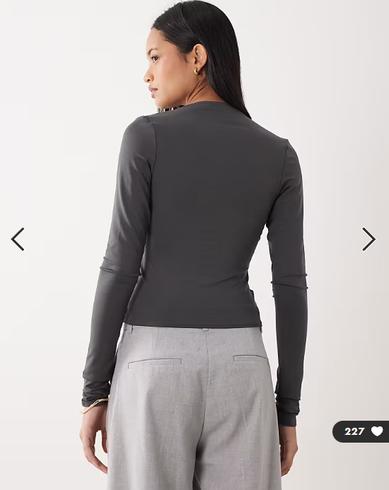 Weekday plunge long sleeve top in dark grey exclusive to ASOS