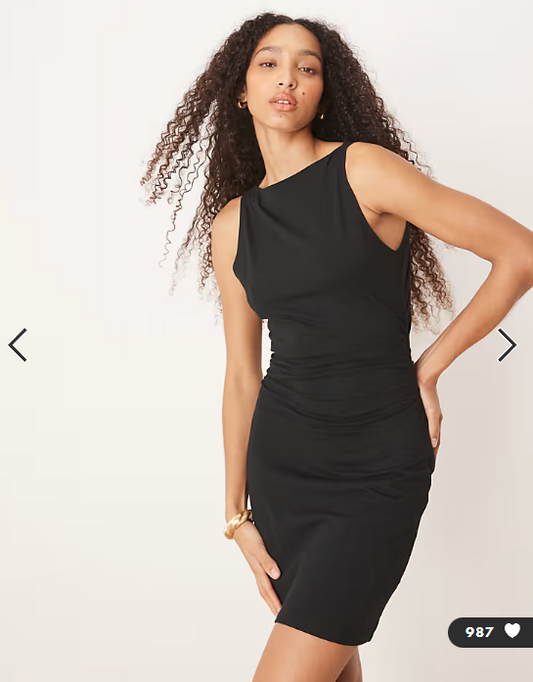 ASOS DESIGN boat neck mini dress with ruched sides in black