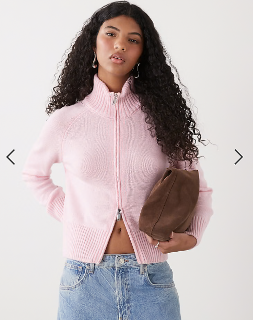 COLLUSION funnel neck zip through raglan cardigan in pink