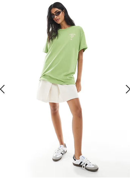 Miss Selfridge cocktail bar summer graphic tee in green