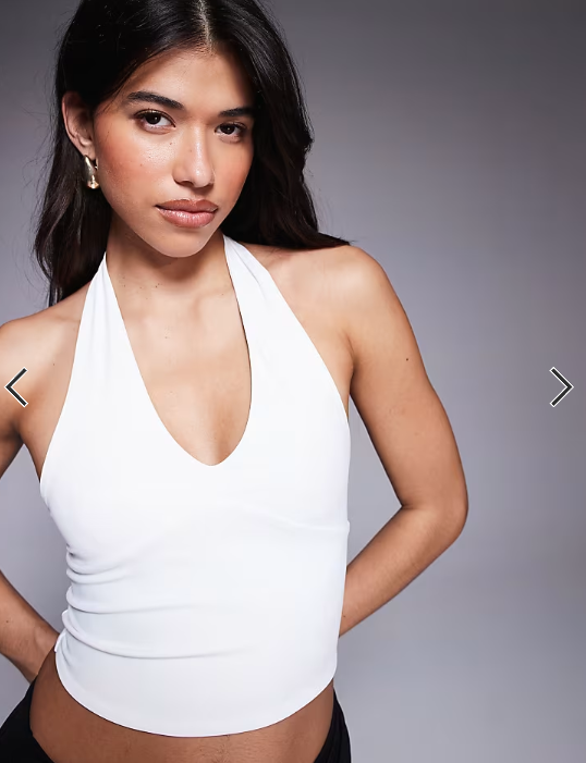 ASOS DESIGN Sculpting halter neck crop top in white