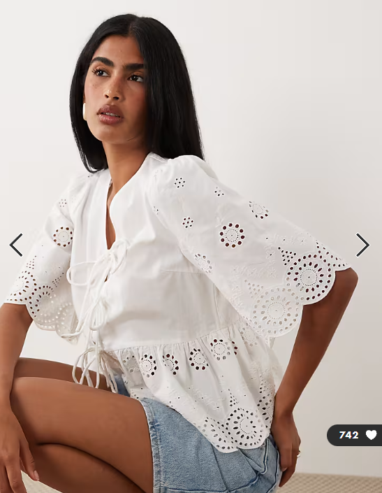 YAS tie front cotton broderie top in white