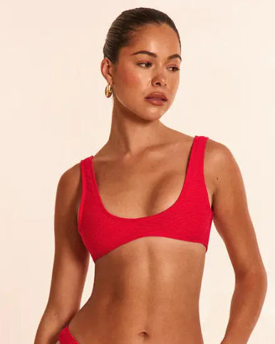Plt - RED Ribbed Plunge Bikini Top