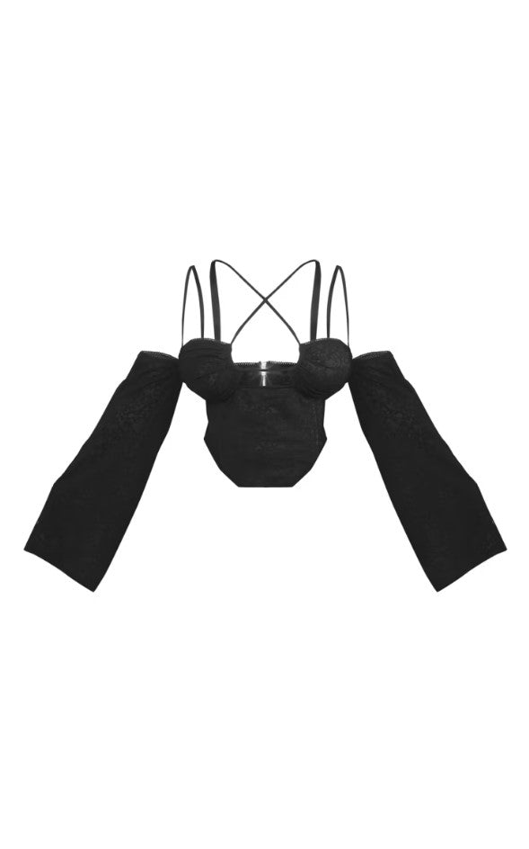 Plus Black Distressed Underwired Corset Top