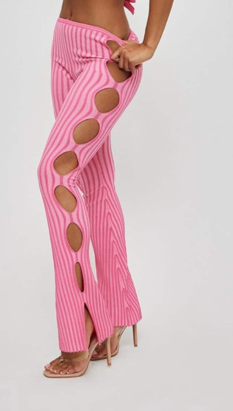Pink Two Tone Knit Cut Out Leggings