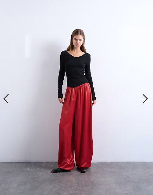 Topshop satin balloon trouser in red