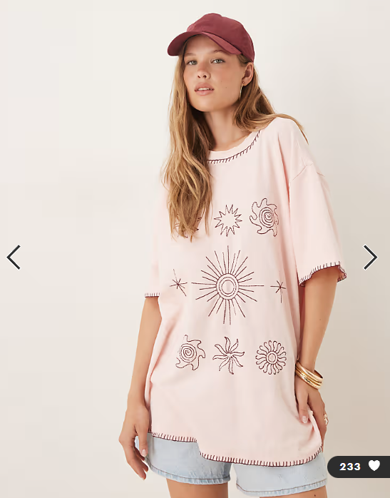 ASOS DESIGN oversized t-shirt with sun embroidery in pink