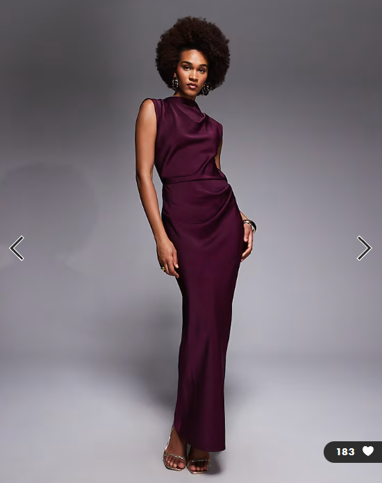 ASOS DESIGN Tall satin high neck pleated bodice midi dress in berry
