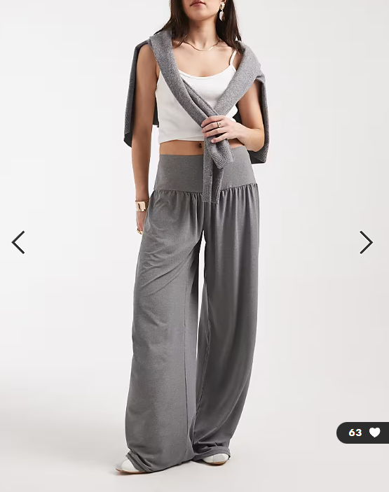 ASOS DESIGN wide waistband slouchy trouser co-ord with button detail in grey marl