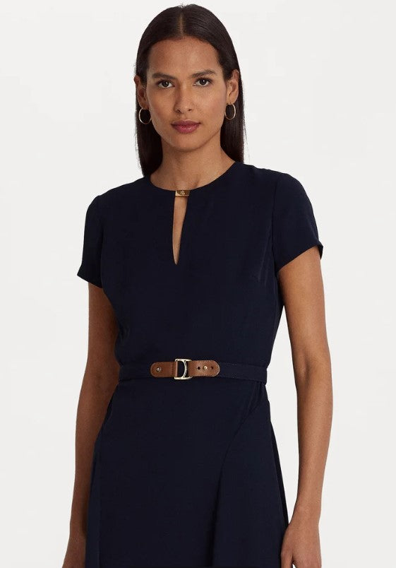 lauren ralph lauren belted georgette dress day dress lighthouse navy