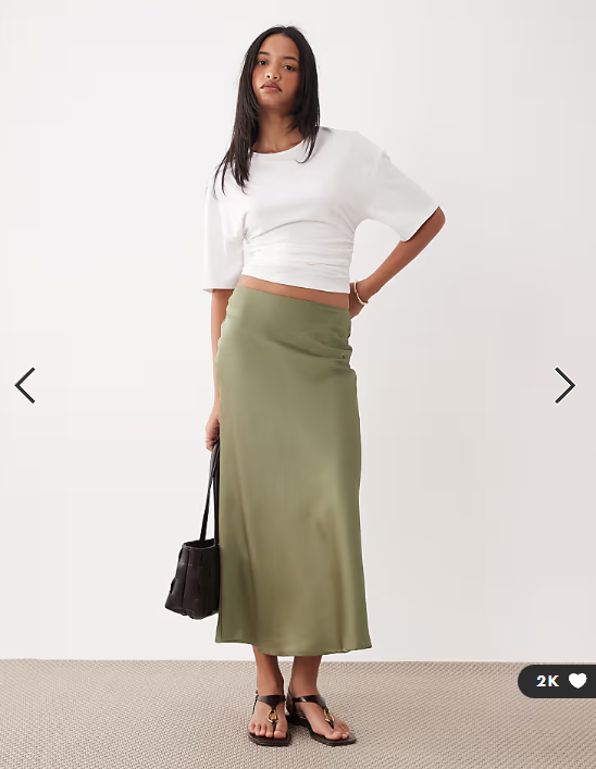 Vila satin maxi skirt in oil green