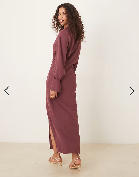 ASOS DESIGN wrap shirt midi dress with seaming details in grape