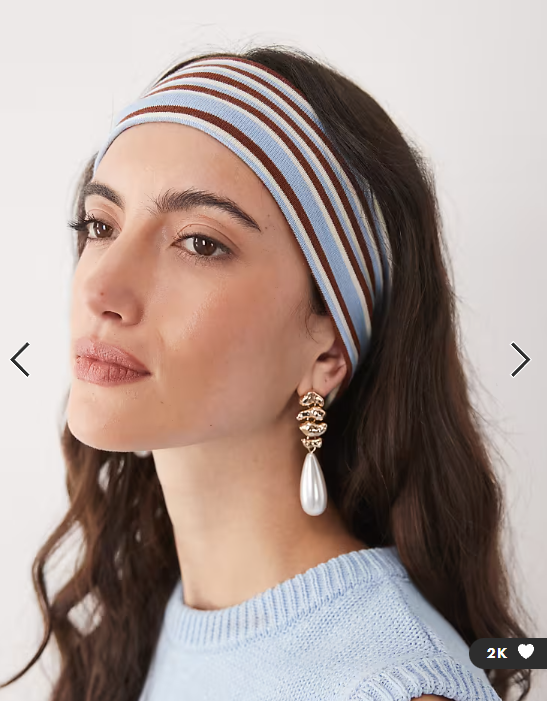 ASOS DESIGN striped jersey headband in blue and brown