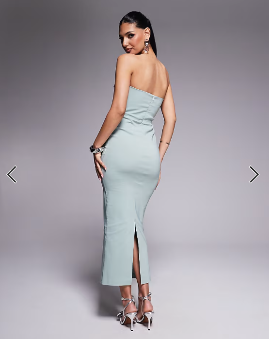 Vesper bengaline bandeau bow detail bodycon midaxi dress in sage