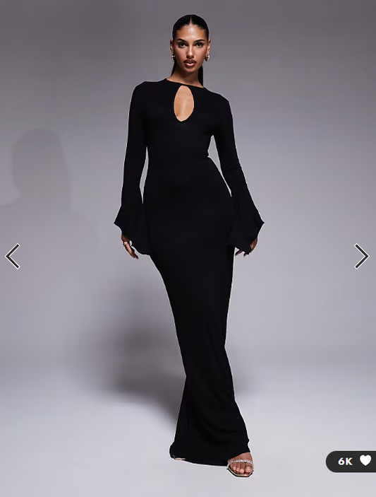 ASOS DESIGN asymmetrical angel sleeve maxi dress in black