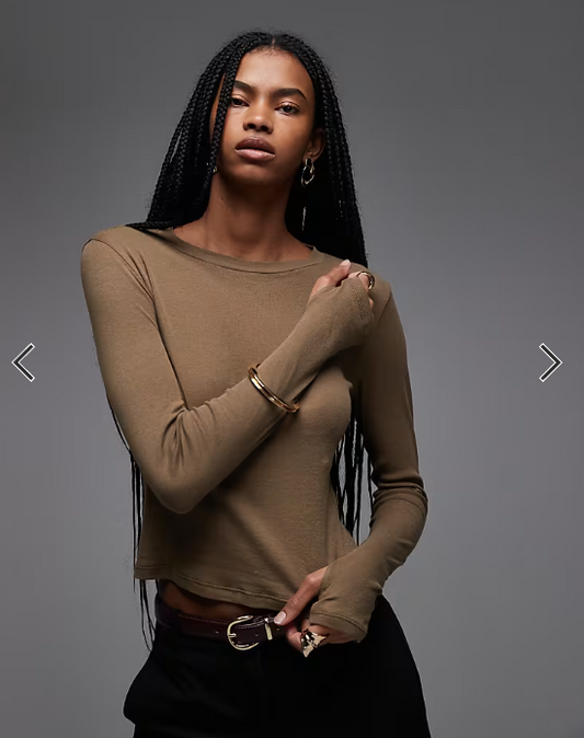 ASOS DESIGN thumbhole detail second skin top in olive