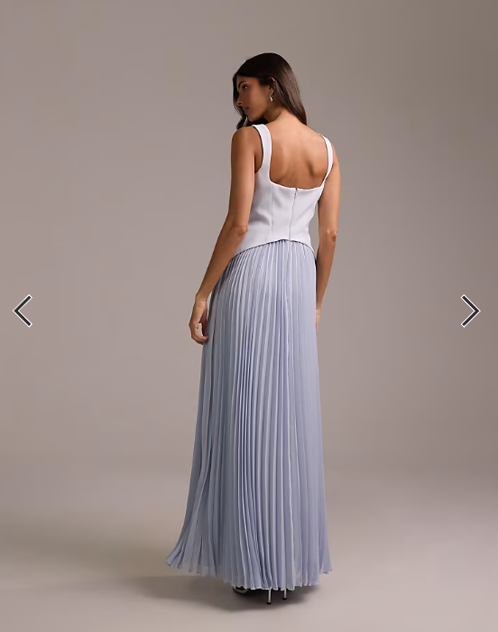 ASOS DESIGN bridesmaids hybrid maxi dress with pleated full skirt in blue