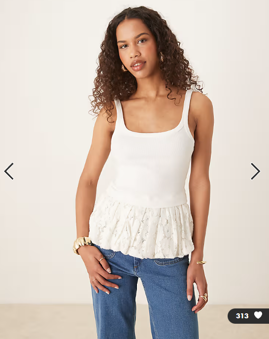 ASOS DESIGN bubble lace hem tank top in white