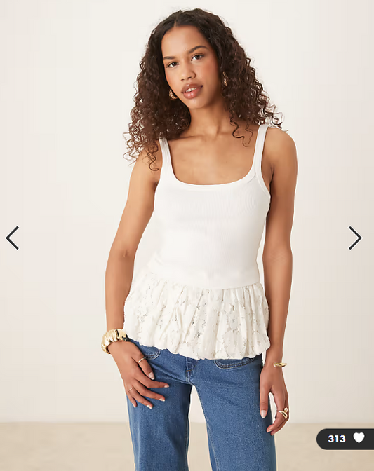 ASOS DESIGN bubble lace hem tank top in white
