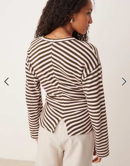ASOS DESIGN Supersoft long sleeve corset waist tee in khaki stripe - KHAKI