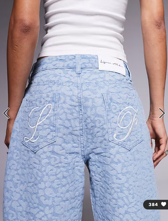 Liquor N Poker leopard print denim jorts in jacquard blue wash